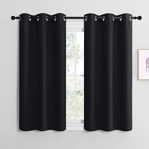 NICETOWN Curtain Black Opaque Short Curtains with Eyelets Set of 2 Thermal Curtains Cold Protection Window Curtain Modern Curtains Living Room Short Blackout Curtain Panel Curtains, H 137 x W 107 cm
