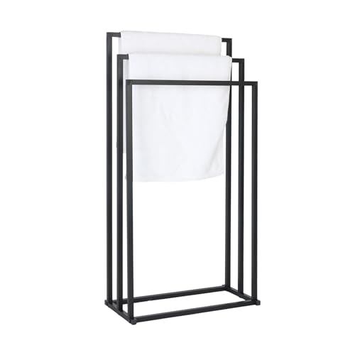 Relaxdays towel rack, HxWxD: 84 x 44 x 21.5 cm, metal, 3 bars, standing, bathroom, black