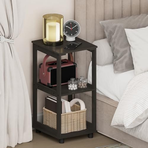Furinno ROMAIN Nightstand, 2-Tier Tall Night Stand with Open Shelf, Bedside Table, End Table, Side Table, for Living Room, Bedroom, Espresso