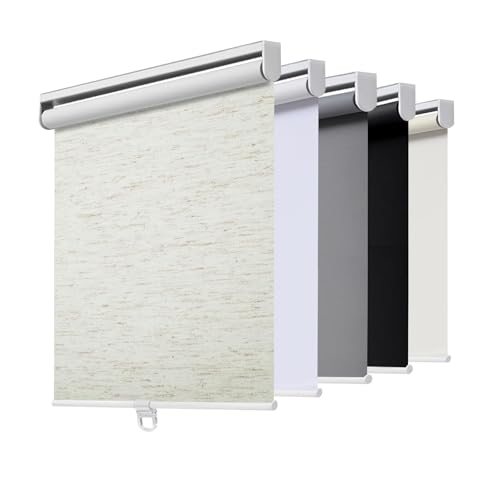 "Cordless Roller Shades Blackout Blinds for Windows Room Darkening Rolled Up Shades with Spring System, UV Protection Window Shades Door Blinds for Home and Office (15"" W x 64"" H, Linen Cream"