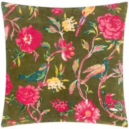 furn. Wylder Aviary Cushion Cover – Cotton Velvet Country Garden Bird Decorative Case (Woodgrove Green – 50x50cm)