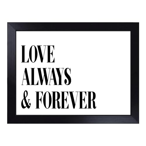 Lap Tray with Bean Bag Cushion, Love Always and Forever Typography Quote - Handmade in the UK, Raised Wooden Edge, Padded Cushion, Heat-Resistant Wipe-Clean Surface, for Meals, Laptops and Crafts