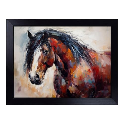 Lap Tray with Bean Bag Cushion, Shire Horse Abstract Expressionism - Handmade in the UK, Raised Wooden Edge, Padded Cushion, Heat-Resistant Wipe-Clean Surface, for Meals, Laptops and Crafts