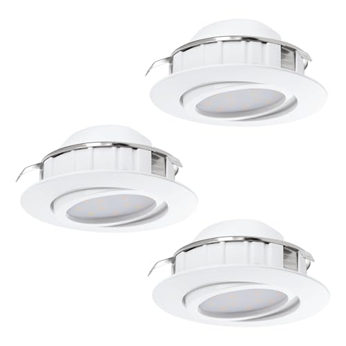 Eglo Set of 3 LED recessed spotlights Pineda, Spots Made of Plastic, recessed Lights in White Colour, Flat and swivelling, Warm White, Ø 8,4 cm