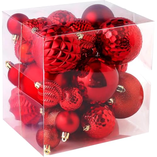Christmas Balls Ornaments -36pcs Shatterproof Christmas Tree Decorations with Hanging Loop for Xmas Tree Wedding Holiday Party Home Decor,6 Styles in 3 Sizes(Red)