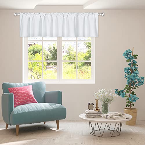 DECOVSUN White Extra Wide Valance Pelmet for Windows 100x18 Inch Solid Thermal Insulated Blackout Rod Pocket Kitchen Short Curtain Toppers Extra Wide Valance for Bathroom Living Room 1 Panel