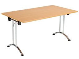 Office Hippo Folding Office Table, Sturdy & Stylish Computer Table Desk, Work Table For Home Office, Versatile Foldable Table For Meeting Room or Boardroom, 5 Year Guarantee - Beech/Chrome