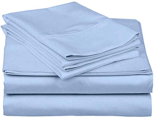 "Cottington Lane RV Sheets 100% Egyptian Cotton - RV King 72"" x 80"" Premium Quality 4PC Sheets for Campers - 400 TC Baby Blue Solid with 6-10"" Deep Pocket Premium Quality"
