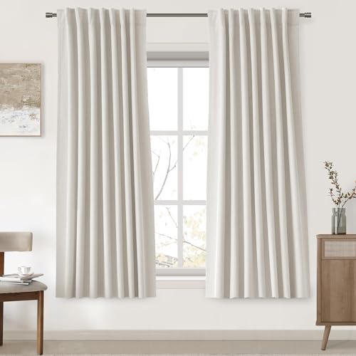 UHITECH Cream Blackout Curtains 60 Inch Long 2 Panels Set, Living Room - Suitable for Bedroom/Dining Room, Thermal Insulated, Linen Blend, Noise Cancelling, Home Decoration, Outdoor, Neutral