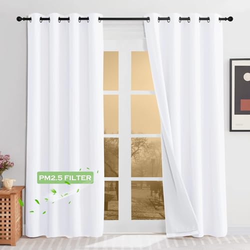 KGORGE Anti-Dust Soundproof 100% Blackout Curtains 100% Blackout 4 Layers - Heavy Duty Energy Efficiency Drapes for Living Room Baby Bedroom Home Office Studio Nursery, W52 x L95, White, 2 Panels