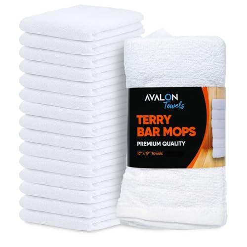 "Avalon Towels Terry Bar Mop Towels (Value Pack of 12) Size 16""x19"" ??? Absorbent and Durable, Multipurpose Cleaning Rags, Cotton Cleaning Cloths, Terry Cloth Rags, Reusable Shop Rag"