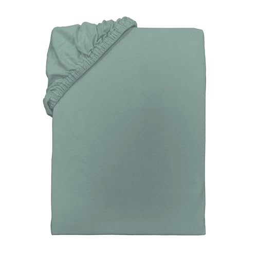 TOM TAILOR Jersey Bed Sheet Approx. 140-160 x 200 cm, 100% Cotton/Jersey, Plain Green (Eucalyptus)