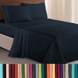 Elegant Comfort Luxurious 1500 Thread Count Egyptian Quality Three Line Embroidered Softest Premium Hotel Quality 4-Piece Bed Sheet Set, Wrinkle and Fade Resistant, Twin/Twin XL, Black