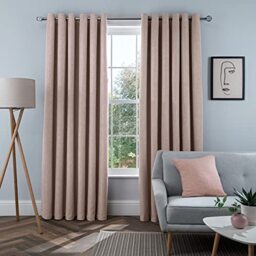 "Sleepdown Linen Look Eyelet Blackout Lined Curtains Thermal Insulated for Bedroom and Living Room, Blush, 2 x 66"" x 54"""