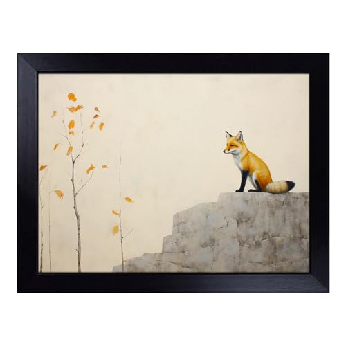 Lap Tray with Bean Bag Cushion, Fox Minimalism - Handmade in the UK, Raised Wooden Edge, Padded Cushion, Heat-Resistant Wipe-Clean Surface, for Meals, Laptops and Crafts