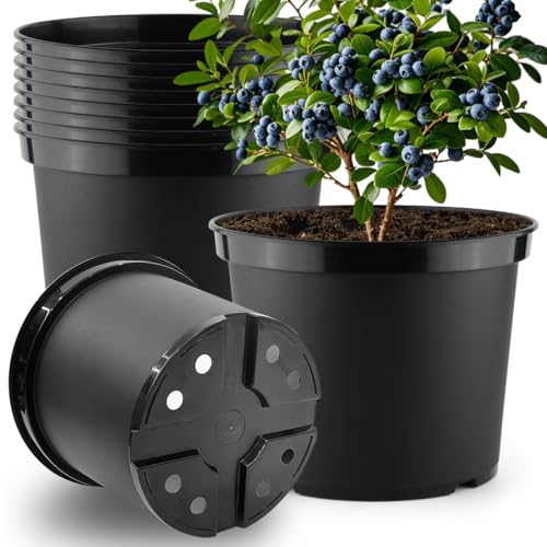 RooTrimmer 5 Gallon Nursery Pots, 12 Inch Plastic Planter with Drainage Holes ??? Round, Sturdy, Deep Design for Indoor/Outdoor Plants (10-Pack, Black)
