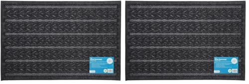 JVL Knit Design Scraper Cable Door Mat, Charcoal, 40 x 60 cm (Pack of 2)