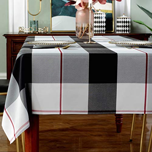"Rectangle Tablecloth Plaid Style Polyester Table Cloth Spillproof Dust-Proof Wrinkle Resistant Heavy Weight Table Cover for Kitchen Dinning Tabletop (Rectangle/Oblong, 60"" x 84"" (6-8 Seats),Grey)"
