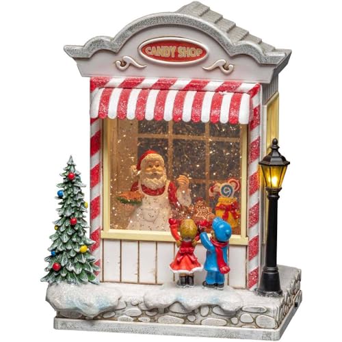 Konstsmide LED Snow Globe Lantern Candy Shop and Santa Claus Scene, Water Filled/Christmas Decorations Indoor Use (IP20) / Optional Eight Song Music/Battery Operated: 3xC 1.5V (excl.)