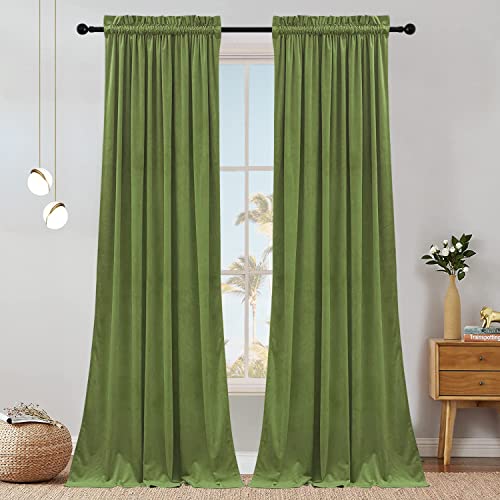 SMILETIME Green 96in Long Velvet Curtains with Rod Pocket Thermal Insulated Soft Privacy Light-Filtering Velvet Drapes for Bedroom and Living Room, Set of 2 Panels, 52 x 96 Inches Long