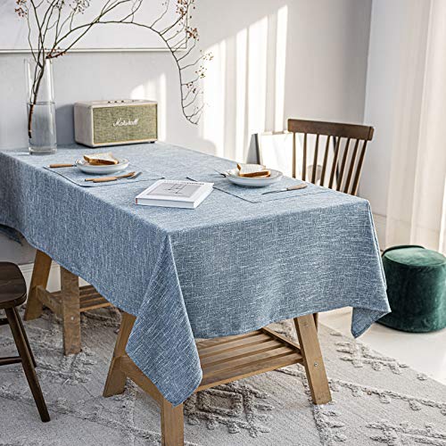 "JSFLY Waterproof Cotton Linen Tablecloths Rectangle Dining Table Cloth, Wipe Clean Indoor & Outdoor Table Cover for Buffet Party and Banquets, Wrinkle Resistant???54""x70""??? Dirty Blue"
