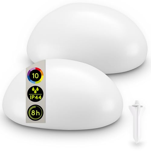 goobay LED Solar Stone Set of 24 cm - RGB Light Ball for Outdoor, IP44, Weatherproof - Solar Lamp, Decorative Lamp for Terrace, Balcony, Garden - Mood Lighting with 10 Light Modes and Ground Spike