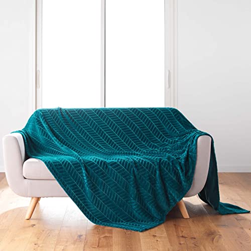 Douceur d'Intérieur, Arya Blanket 180 x 220 cm Blue Flannel Relief Plain Arya