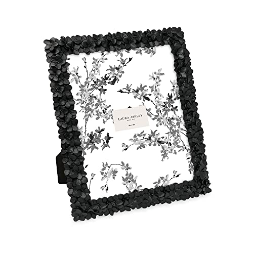 Laura Ashley 8x10 Black Flower Textured Hand-Crafted Resin Picture Frame w/Easel & Hook for Tabletop & Wall Display, Decorative Floral Design Home D cor, Photo Gallery, Art (8x10, Black)