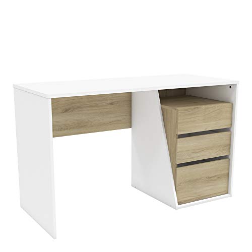 Demeyere Jefferson Kronberg Desk Oak/Matte White Chipboard 127.1 x 55 x 76.8 cm, 127,1x55x76,8