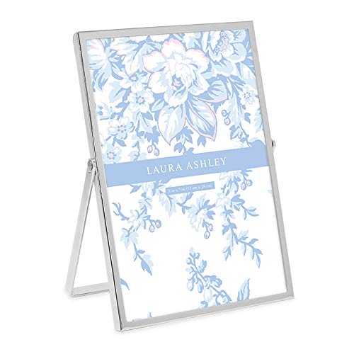 Laura Ashley 5x7 Silver Flat Metal Picture Frame (Vertical) with Pull-Out Easel Stand, Made for Tabletop, Counterspace, Shelf and Desk