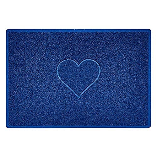 Nicoman Heart Shape Embossed Entrance Door Mat Non Slip Dirt Trapper PVC Spaghetti Mat with Rubber Base, Jet Washable Quick Drying Doormat Indoor or Outdoor - (Large, Blue, 90 x 60cm)