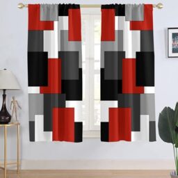 "AAtter Red and Black Window Curtain Grey Gray White Multicolor Geometric Silver Dark Abstract Square Art Living Room Bedroom Window Drapes Treatment Fabric 1 Pair Home Decor, 42"" W x 63"" L, Modern"