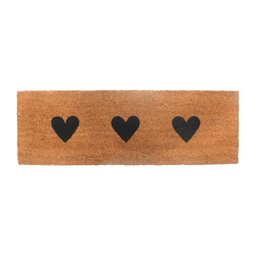 Relaxdays Coconut Mat, Hearts, 75x25 cm, narrow door mat, indoor & outdoor, anti-slip, weatherproof, natural/black