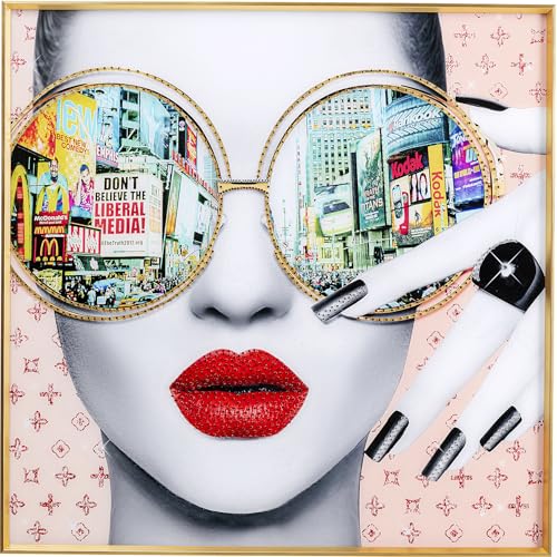 Kare Design Framed Picture Times Square View, Multicoloured, Square, Elegant Woman, Small, Glitter Wall Art, Modern Design, Decorative Home Accessories for Living Room, Bedroom, 80x80 cm (HxW)
