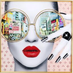 Kare Design Framed Picture Times Square View, Multicoloured, Square, Elegant Woman, Small, Glitter Wall Art, Modern Design, Decorative Home Accessories for Living Room, Bedroom, 80x80 cm (HxW)