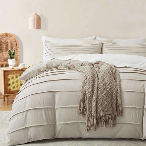 "Oli Anderson Linen Grey Duvet Cover King Size - Pleated King Duvet Cover, 3PCS Soft and Breathable Textured Bedding Set with Zipper Closure (Linen, 104""??90"")"