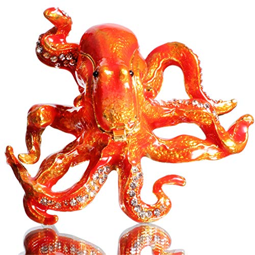 Waltz&F Octopus Hinged Trinket Box Bejeweled Hand-Painted Ring Holder Animal Collectible Figurine Decoration