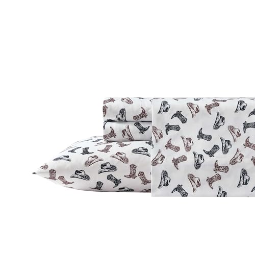 Wrangler - Sheet Set, Breathable & Wrinkle Resistant Bedding, Includes Matching Sham & Pillowcase, Yellowstone Inspired, Western Home Decor (Boots N Hats Black, Twin)