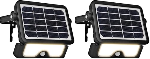 Luceco Solar Powered LED Outdoor Floodlight with PIR Motion Sensor, Security Light, Exterior Lighting, Angular Design, Adjustable, Guardian, Black, IP65, 5W, 550lm, 4000K, LEXSF6B40 (Pack of 2)