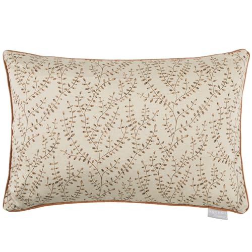 Voyage Maison Eden Feather Filled Cushion – Linen Look Watercolour Branch Piped Decorative Pillow (Sienna - 40x60cm)