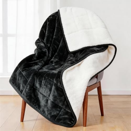 Alomidds Sherpa Fleece Weighted Blanket, Twin 15lbs Adult Weighted Blankets, Fuzzy Throw Blanket with Soft Plush Flannel, Heavy Blanket Microfiber for Bed Sofa, 48 x 72 inches Dark Grey