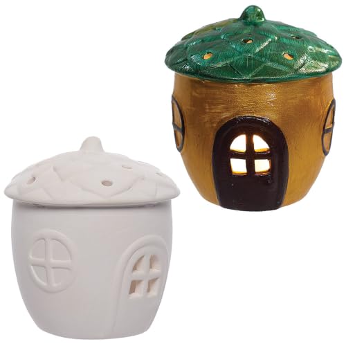 Baker Ross VC301 Acorn Ceramic Tealight Holders Pack of 2, Ceramic tealight Holders, Autumn Craft