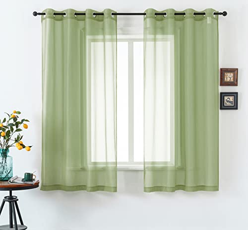 DUALIFE Sage Curtains 72 Inch Length for Bedroom Set of 2 Panels Grommet Sheer Transparent Mint Green Sheer Curtains for Girls Room Birthday Party Backdrop Wedding Decorations 52X72 Inches Long