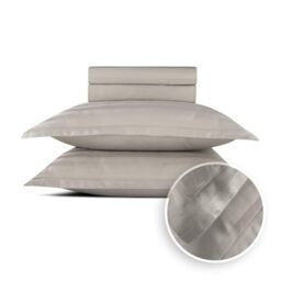 Pure Cotton 4-Piece Bed Linen Set for 2 People, 100% Cotton Satin, 200 Thread Count, 120 g/m², Oeko-Tex, Flat Sheet 240 x 300 cm, Fitted Sheet 180 x 200 x 30 cm, 2 Pillowcases 63 x 63 cm, Dobby Taupe