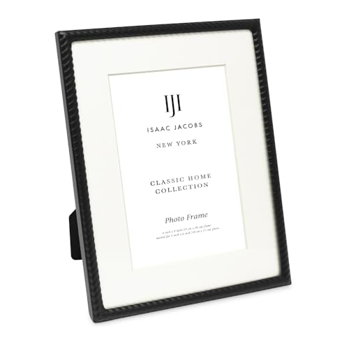 Isaac Jacobs 4x6 Black Metal Rope Border Picture Frame, Horizontal & Vertical for Tabletop and Wall Display, Home Decor, Metal Frame (4x6, Black)