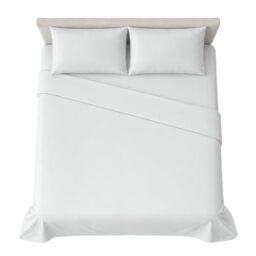 hermet 4-Piece Plain Double Bed Sheet Set, Fitted Sheet, Flat Sheet, 2 Pillowcases 50 x 80 cm, 30 cm Corner, Soft Microfibre, Oekotex Certified, No Iron