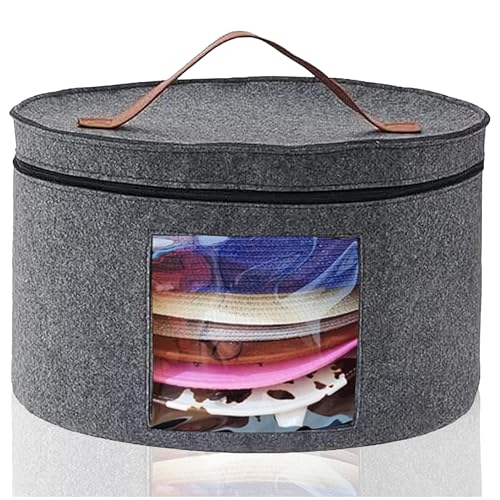 Memfish Hat Box-Hat Boxes for Women Storage Travel Hat Box Large Round Hat Carrier Case Organizer Wide-Brim Cowboy Men Cowboys Caps Clothes Closet Storage Foldable Hat Box with Lids