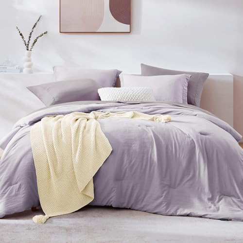 Full Size Comforter Sets-7 Pieces Ultra Soft Bed in a Bag Full Bedding Sets - Prewashed All Season Comforter with Sheets, Pillow Shams & Pillowcases,Lilac