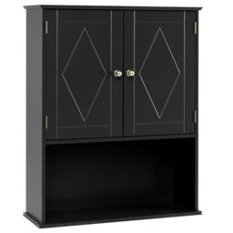 RELAX4LIFE Bathroom Cabinet Wall Mounted, Modern Bathroom Wall Cabinet with 2 Doors and Adjustable Shelves, Wooden Cupboard and Bathroom Organizer Unit for Living Room Kitchen Laundry (Black)