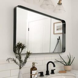 Melodieux Black Bathroom Vanity Mirror for Wall, 75x100 cm Metal Framed Wall Mirror Rectangle, Decorative Mirror for Bedroom Living Room Entryway Horizontally or Vertically